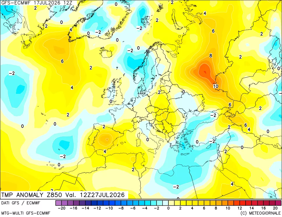 mappa 850 hPa Temp Anomaly vs Cli.No 1981-2010