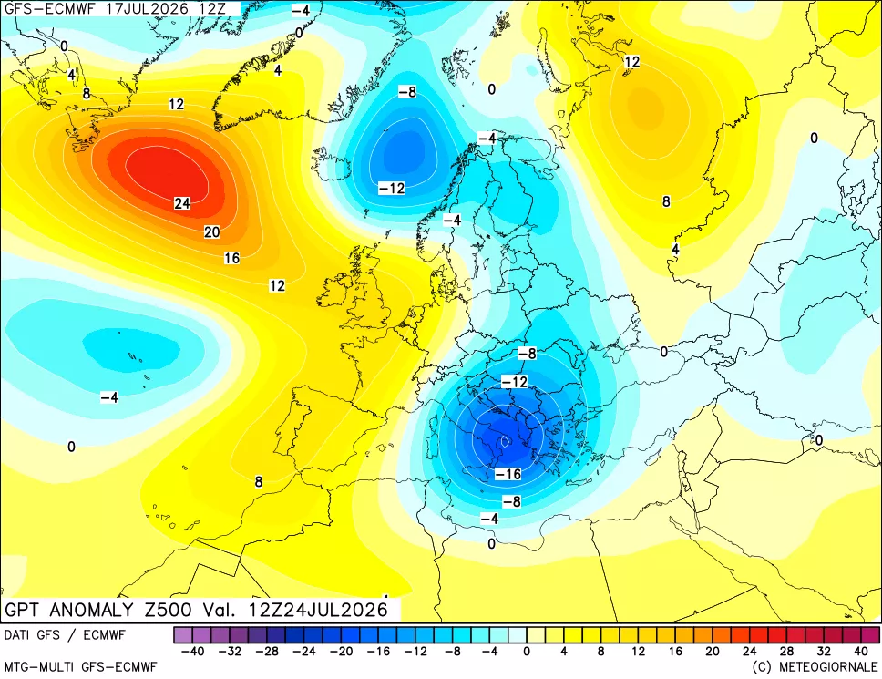 mappa 500 hPa GPT Anomaly vs Cli.No 1981-2010