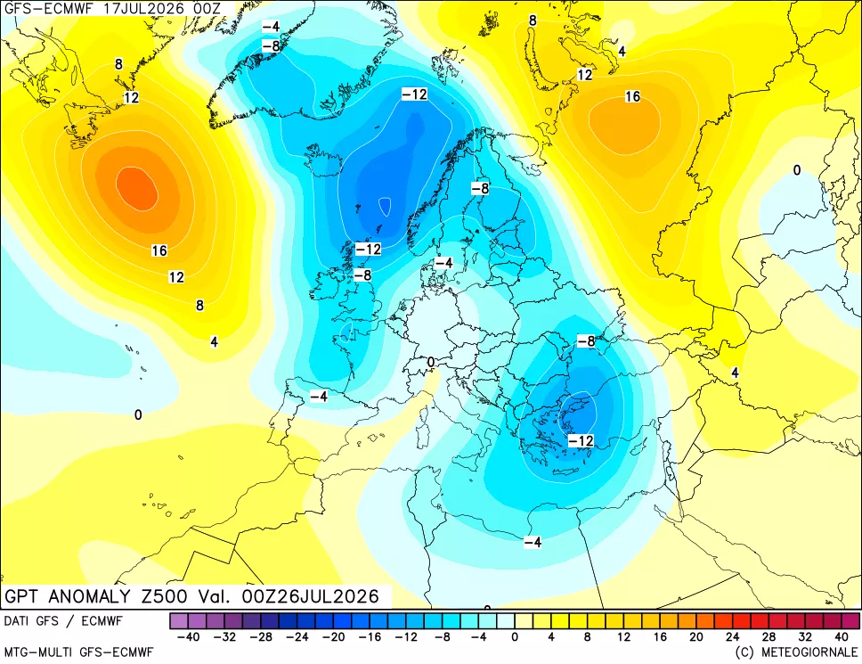 mappa 500 hPa GPT Anomaly vs Cli.No 1981-2010