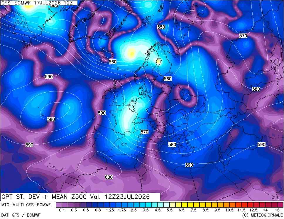 mappa Sigma (Dev. St.) Geopotenziali a 500 hPa