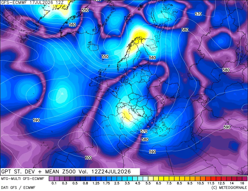 mappa Sigma (Dev. St.) Geopotenziali a 500 hPa