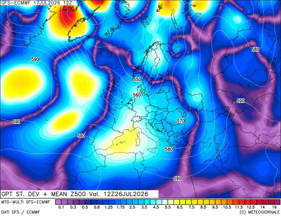 mappa Sigma (Dev. St.) Geopotenziali a 500 hPa