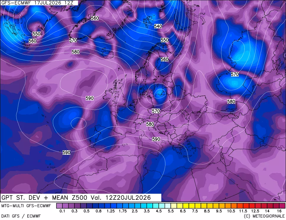 mappa Sigma (Dev. St.) Geopotenziali a 500 hPa