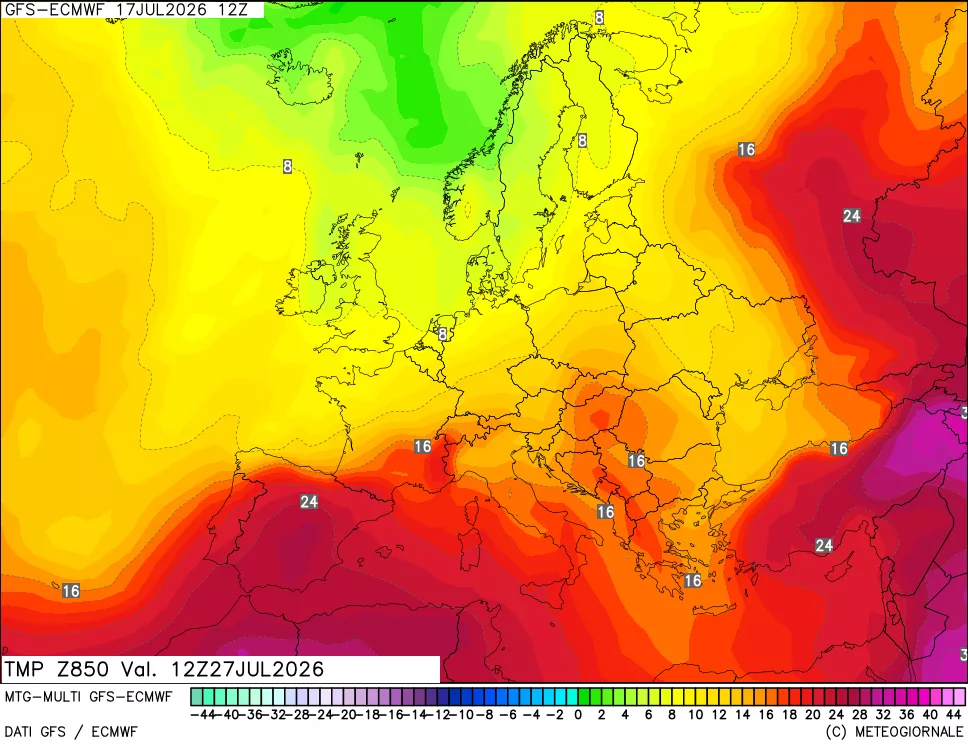 mappa Temperatura a 850 hPa