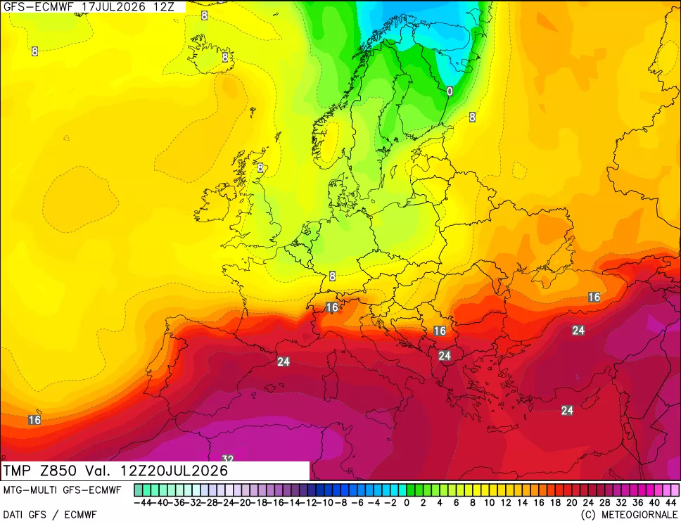 mappa Temperatura a 850 hPa
