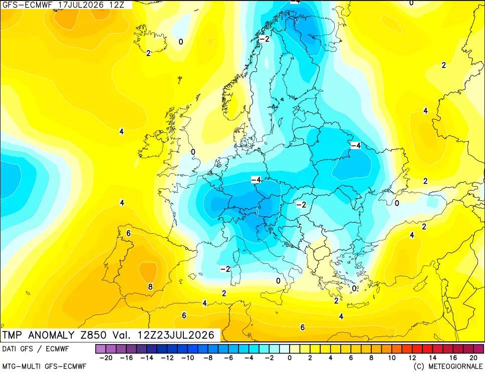 mappa 850 hPa Temp Anomaly vs Cli.No 1981-2010