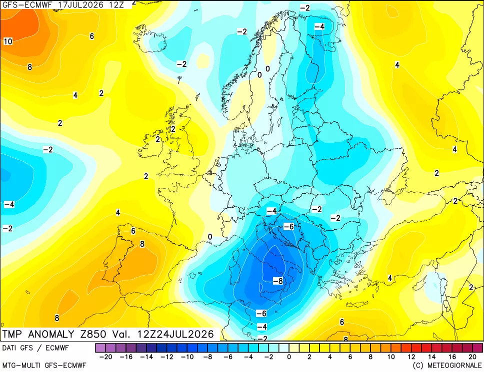 mappa 850 hPa Temp Anomaly vs Cli.No 1981-2010