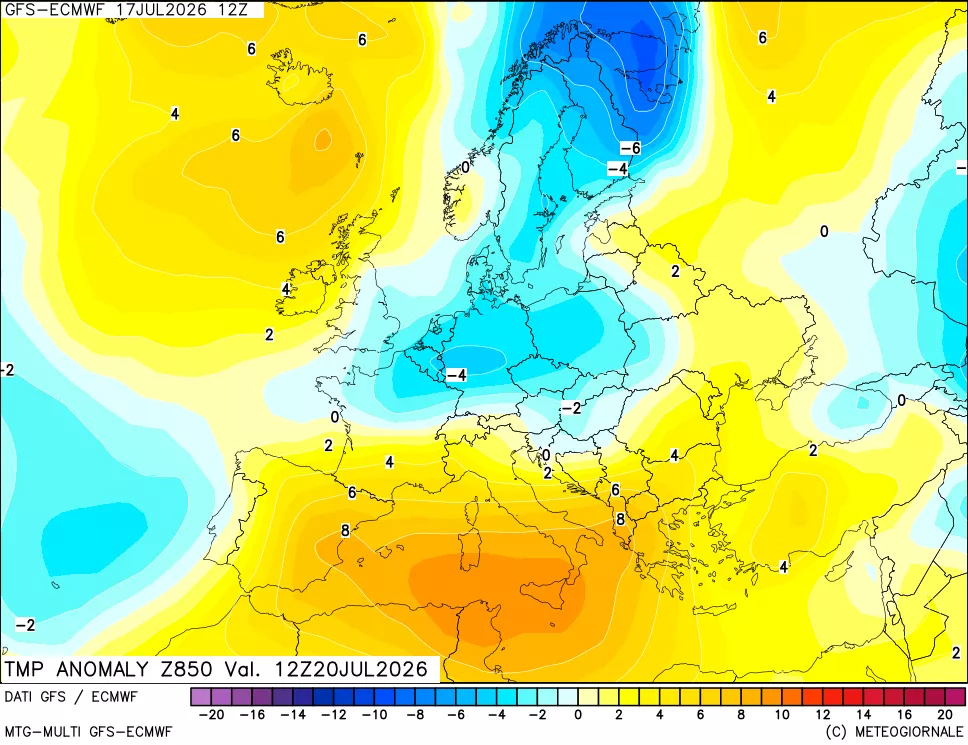 mappa 850 hPa Temp Anomaly vs Cli.No 1981-2010