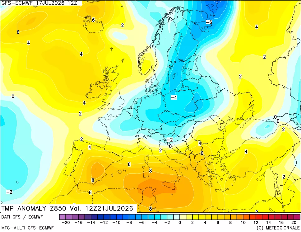 mappa 850 hPa Temp Anomaly vs Cli.No 1981-2010