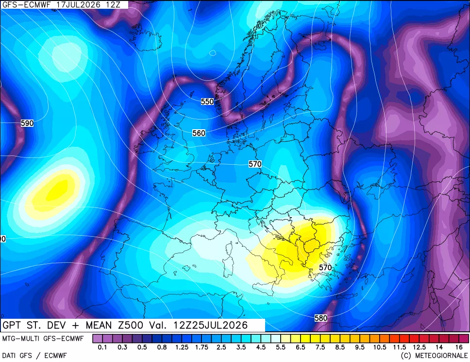 mappa Sigma (Dev. St.) Geopotenziali a 500 hPa