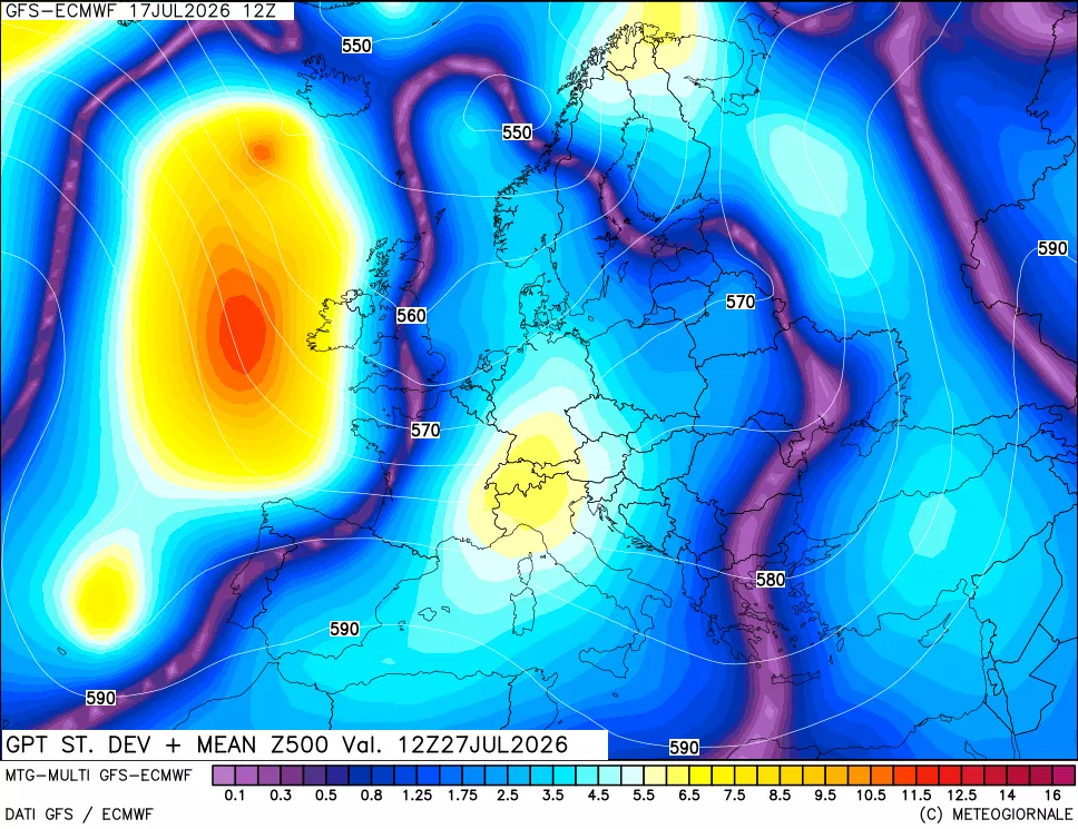 mappa Sigma (Dev. St.) Geopotenziali a 500 hPa