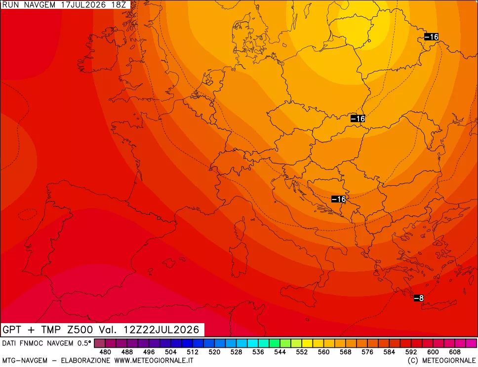 mappa Geopotenziali e Temperatura a 500 hPa