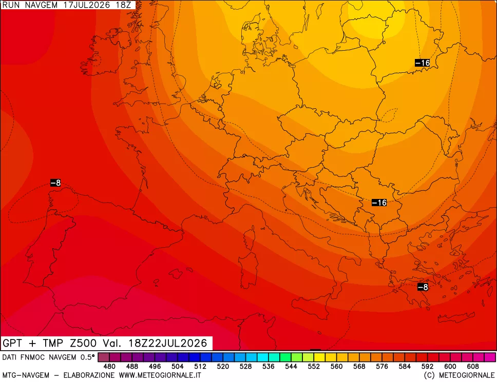 mappa Geopotenziali e Temperatura a 500 hPa