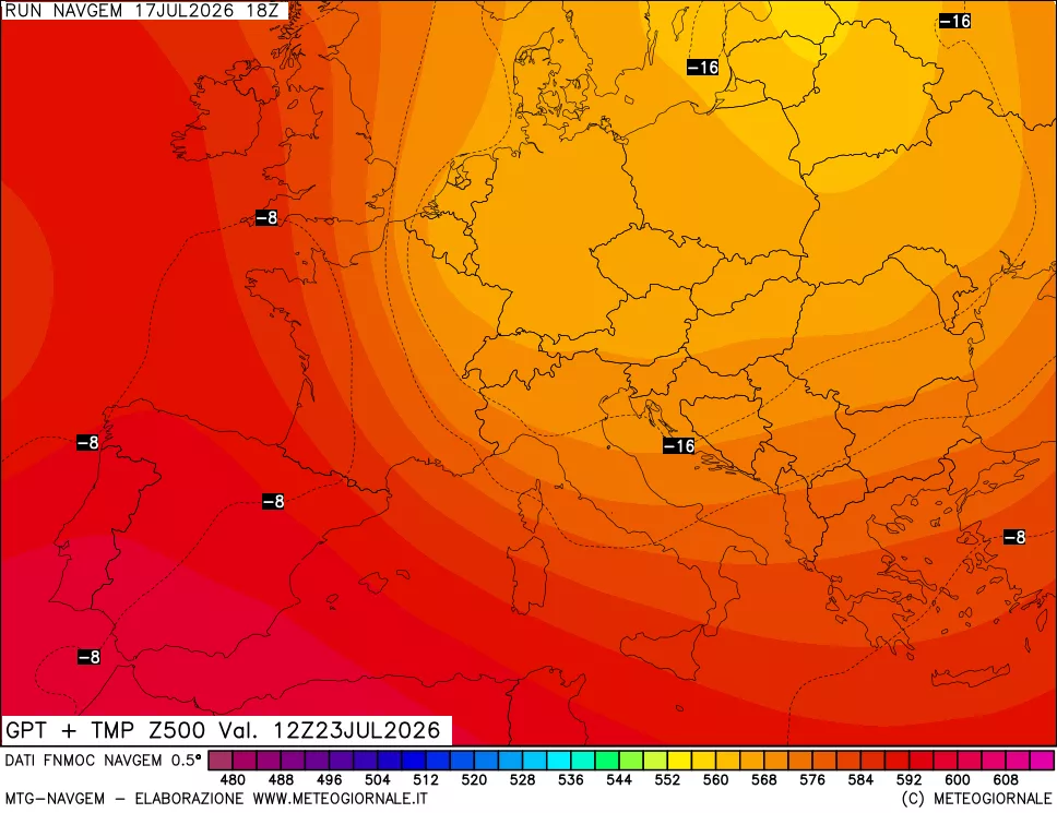 mappa Geopotenziali e Temperatura a 500 hPa