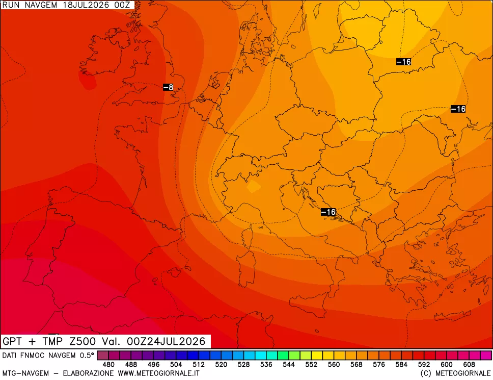 mappa Geopotenziali e Temperatura a 500 hPa