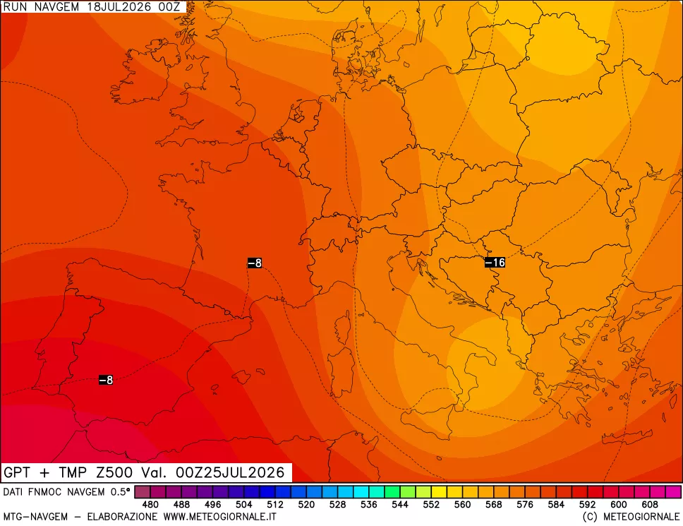 mappa Geopotenziali e Temperatura a 500 hPa