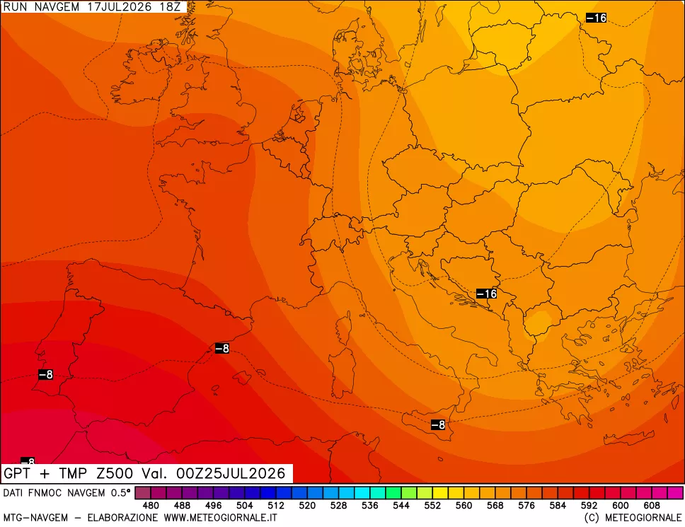 mappa Geopotenziali e Temperatura a 500 hPa