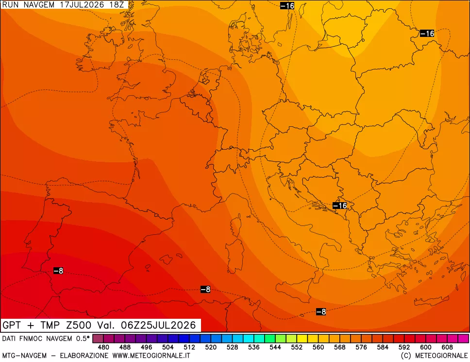 mappa Geopotenziali e Temperatura a 500 hPa