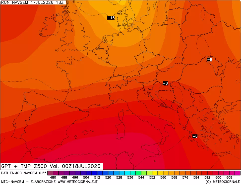 mappa Geopotenziali e Temperatura a 500 hPa