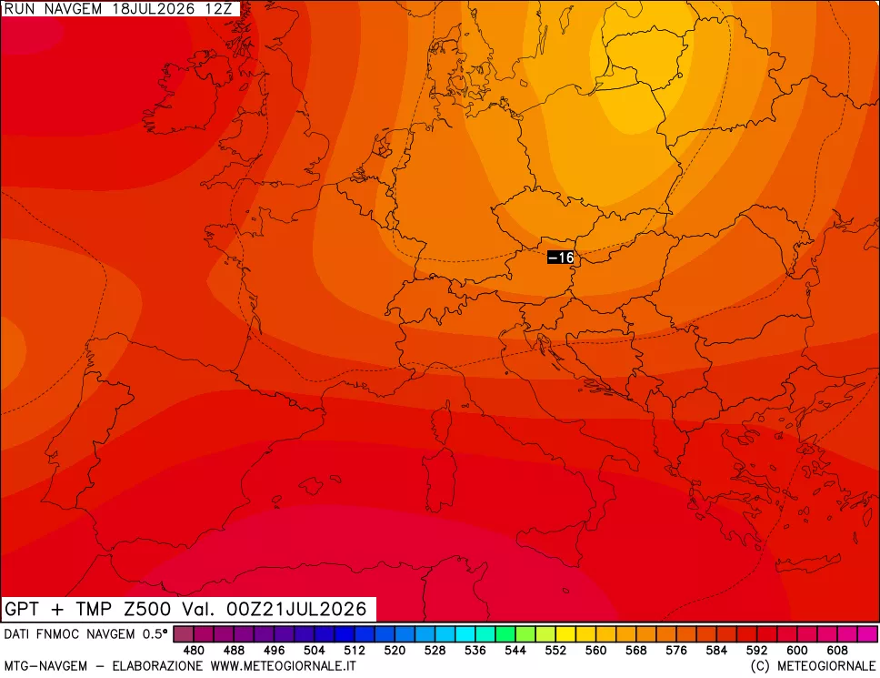 mappa Geopotenziali e Temperatura a 500 hPa