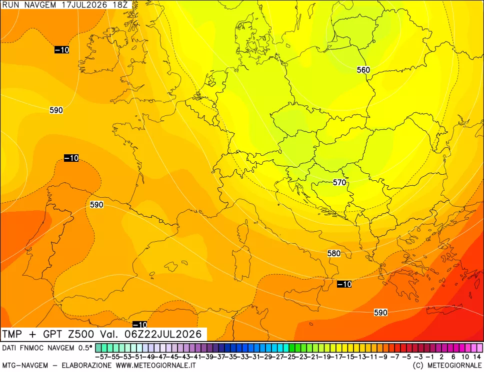 mappa Temperatura e Geopotenziali a 500 hPa