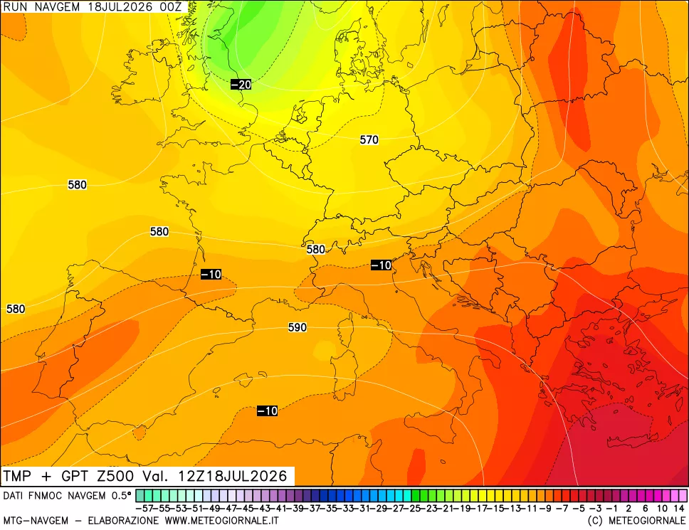 mappa Temperatura e Geopotenziali a 500 hPa