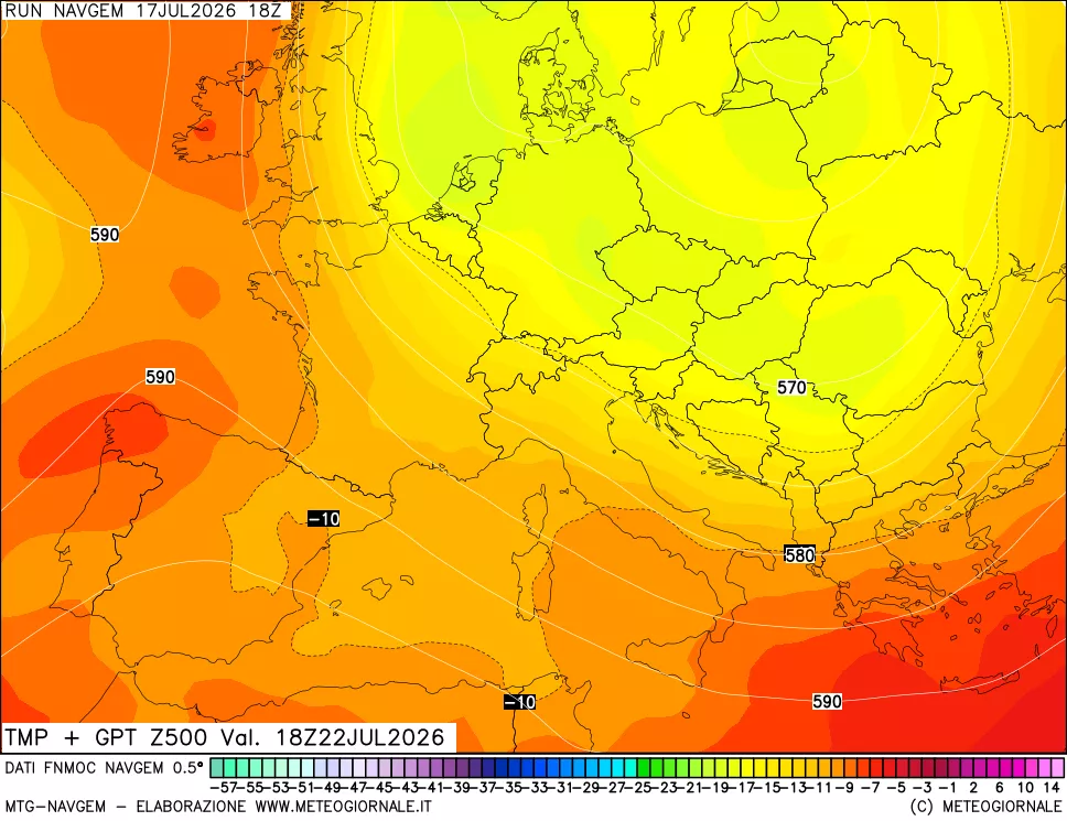 mappa Temperatura e Geopotenziali a 500 hPa