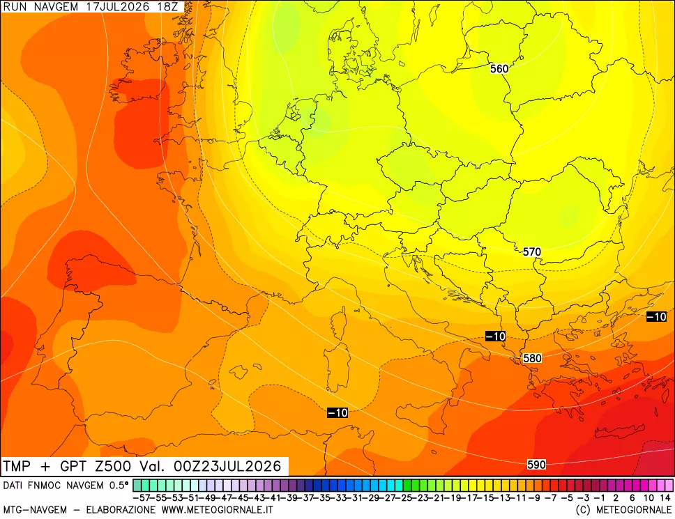 mappa Temperatura e Geopotenziali a 500 hPa