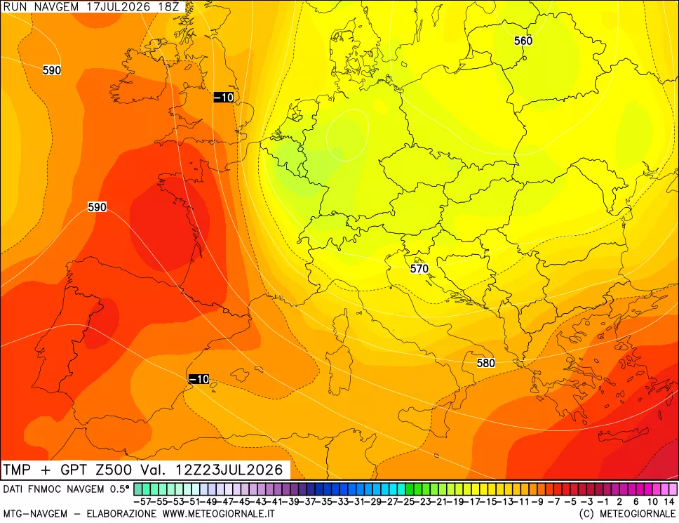 mappa Temperatura e Geopotenziali a 500 hPa