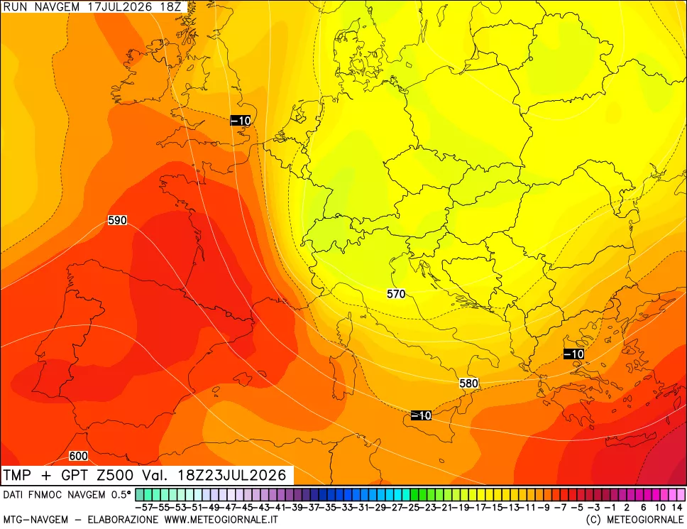 mappa Temperatura e Geopotenziali a 500 hPa