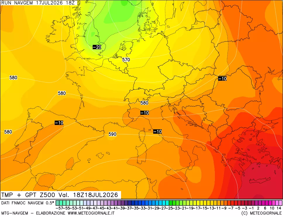 mappa Temperatura e Geopotenziali a 500 hPa