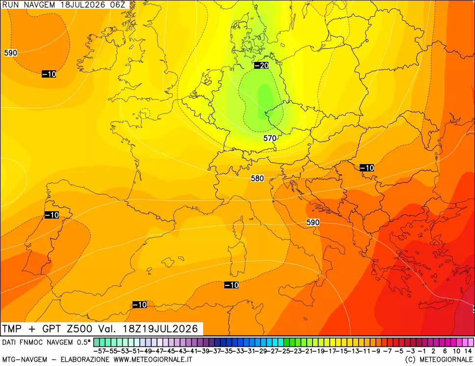 mappa Temperatura e Geopotenziali a 500 hPa