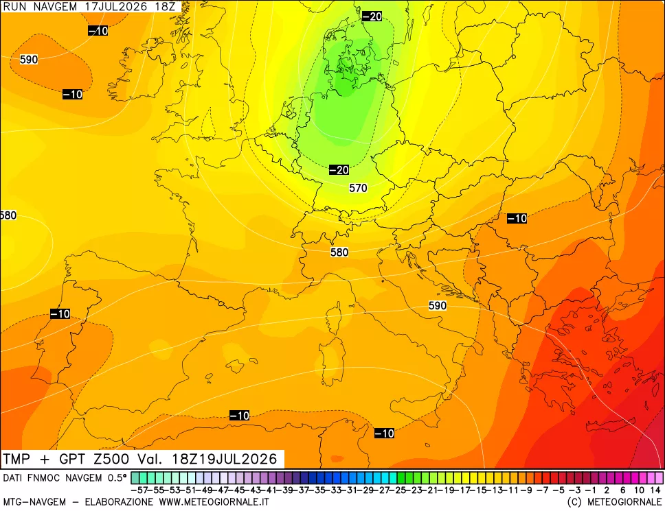 mappa Temperatura e Geopotenziali a 500 hPa