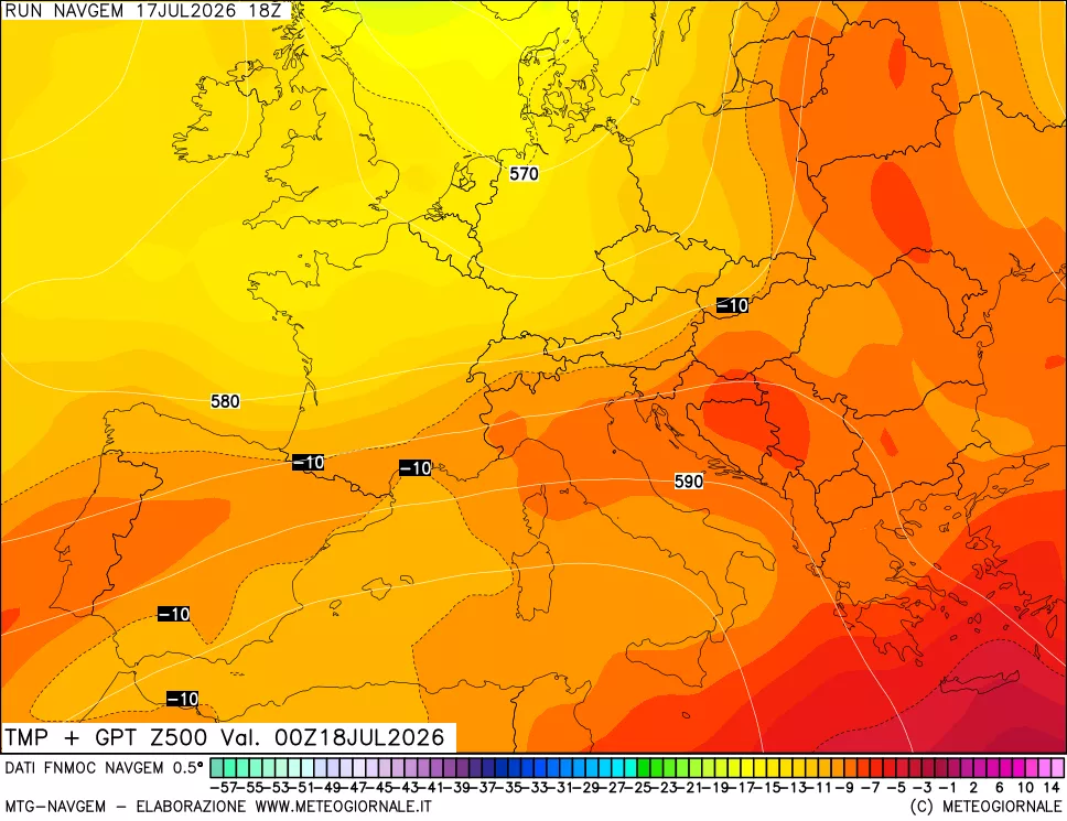 mappa Temperatura e Geopotenziali a 500 hPa