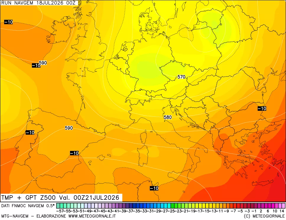 mappa Temperatura e Geopotenziali a 500 hPa