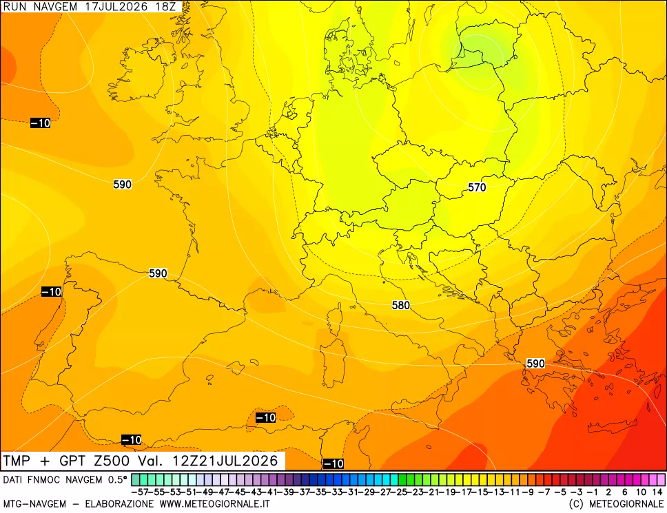 mappa Temperatura e Geopotenziali a 500 hPa