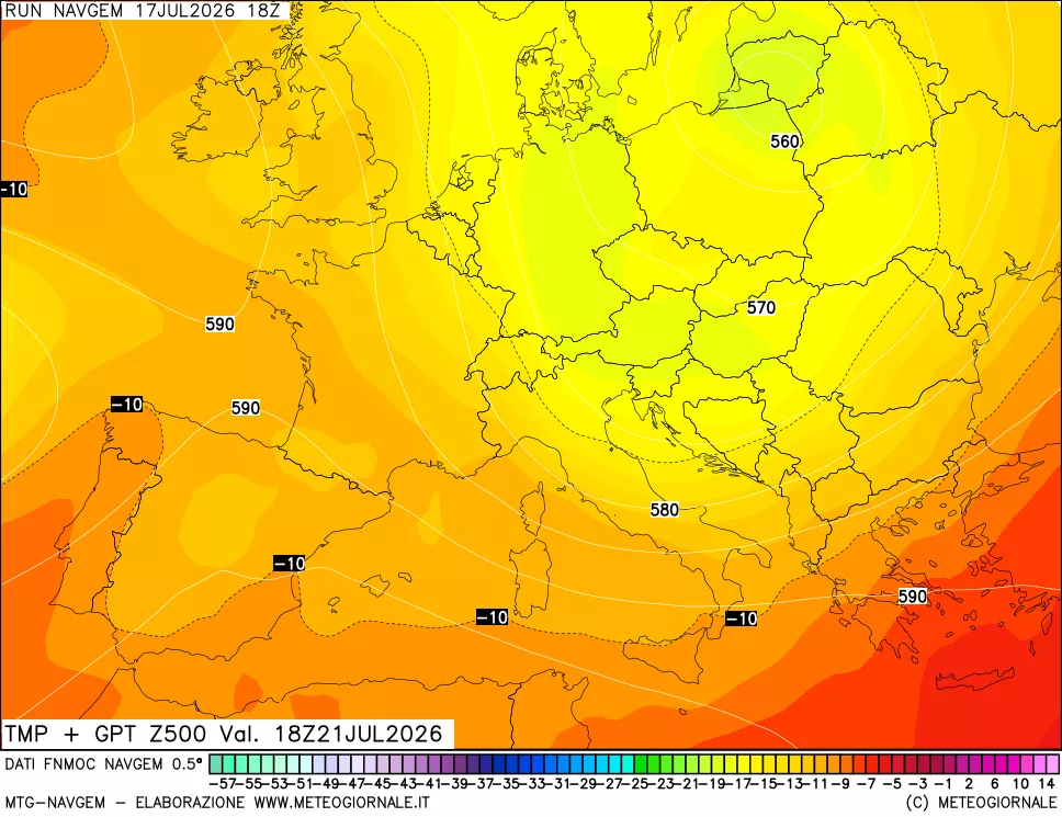 mappa Temperatura e Geopotenziali a 500 hPa