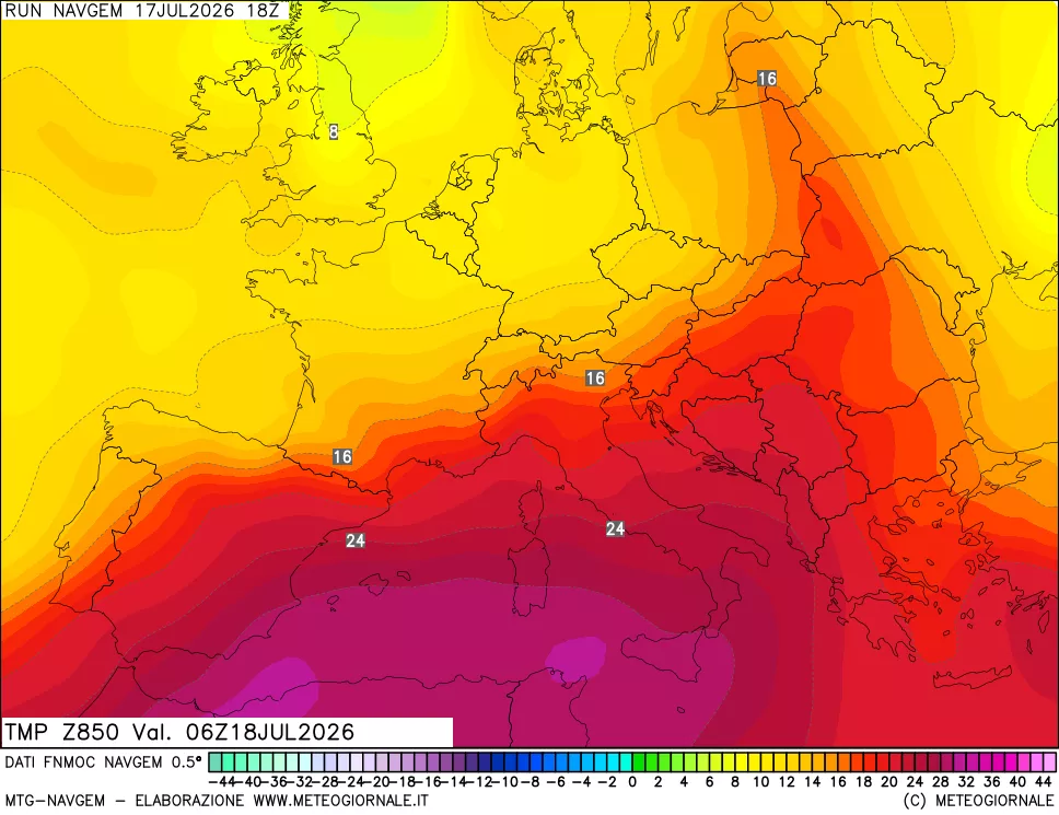 mappa Temperatura a 850 hPa