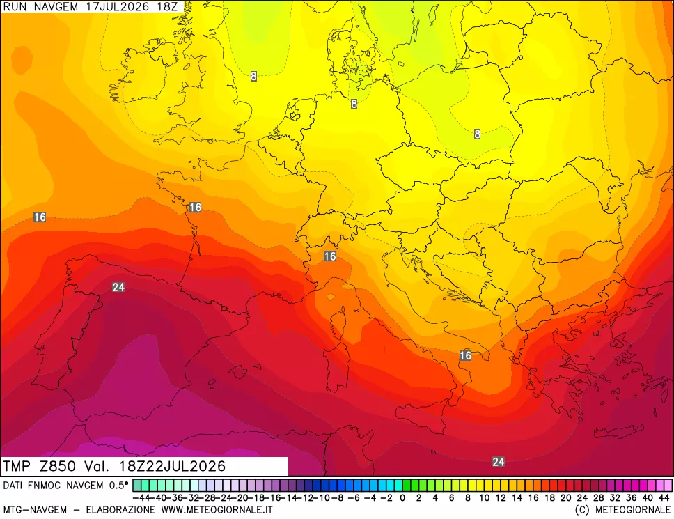 mappa Temperatura a 850 hPa