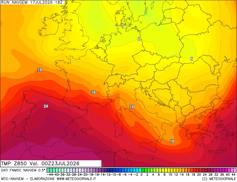 mappa Temperatura a 850 hPa
