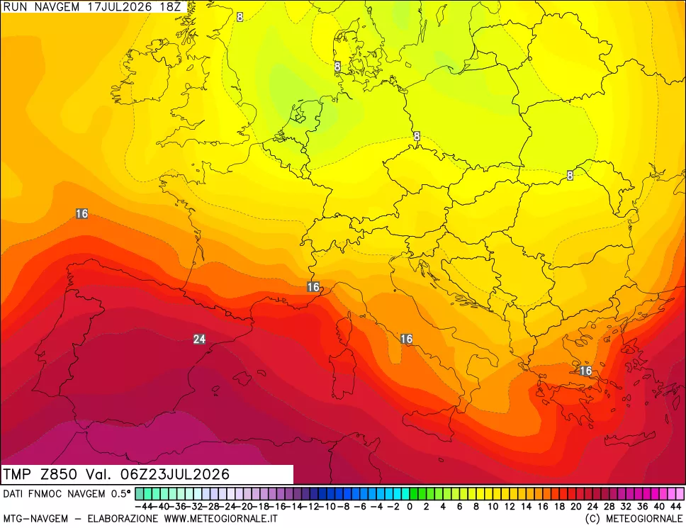 mappa Temperatura a 850 hPa