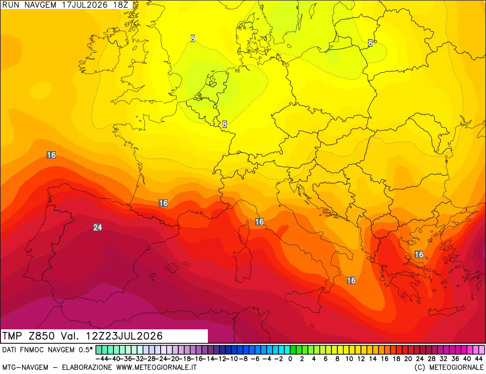mappa Temperatura a 850 hPa