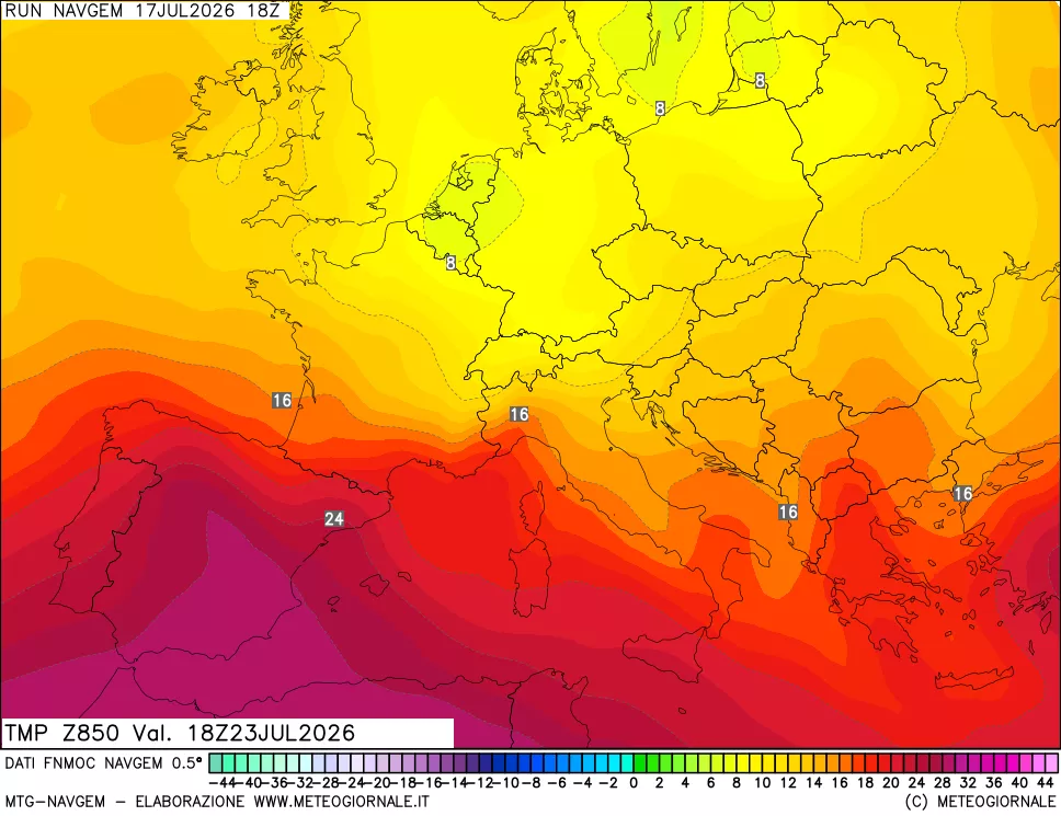 mappa Temperatura a 850 hPa