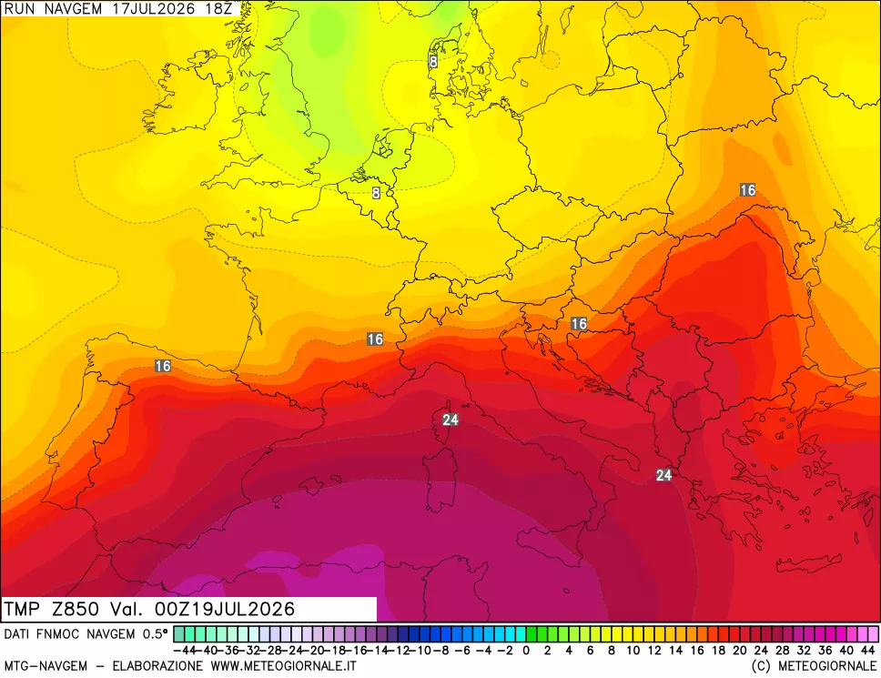 mappa Temperatura a 850 hPa