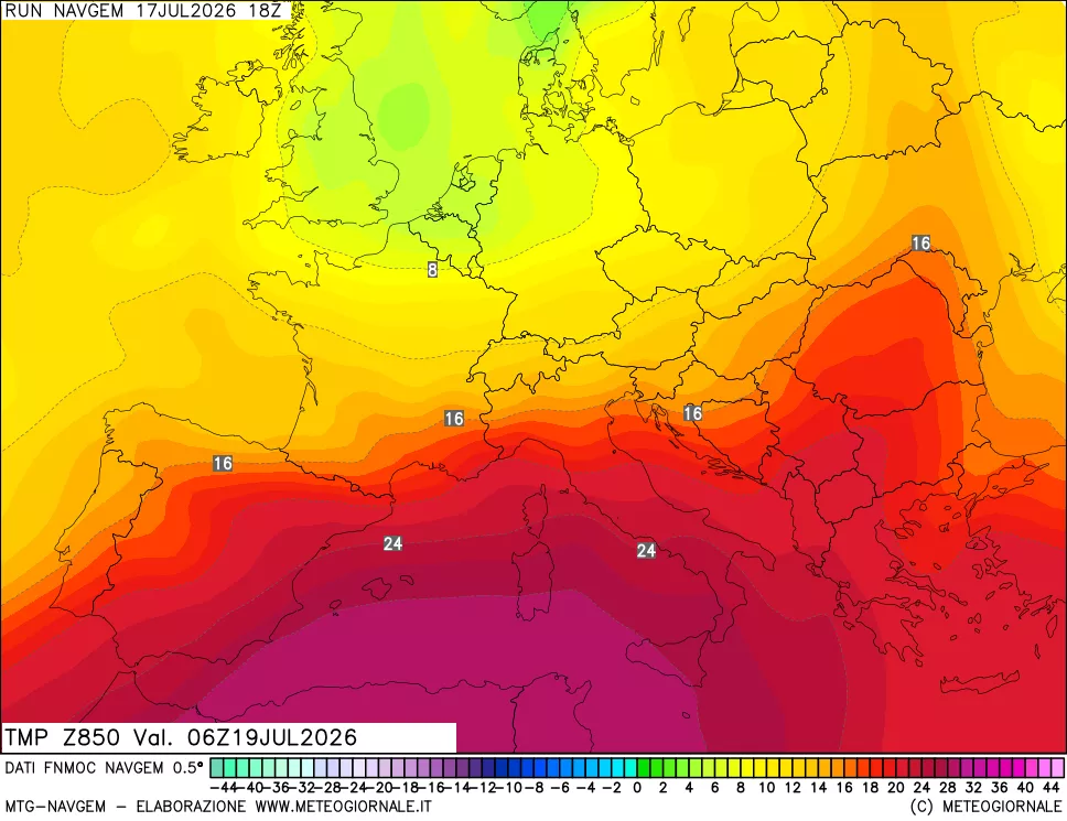 mappa Temperatura a 850 hPa