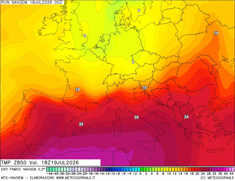 mappa Temperatura a 850 hPa