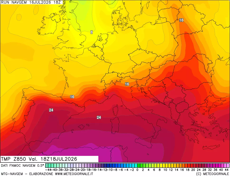 mappa Temperatura a 850 hPa