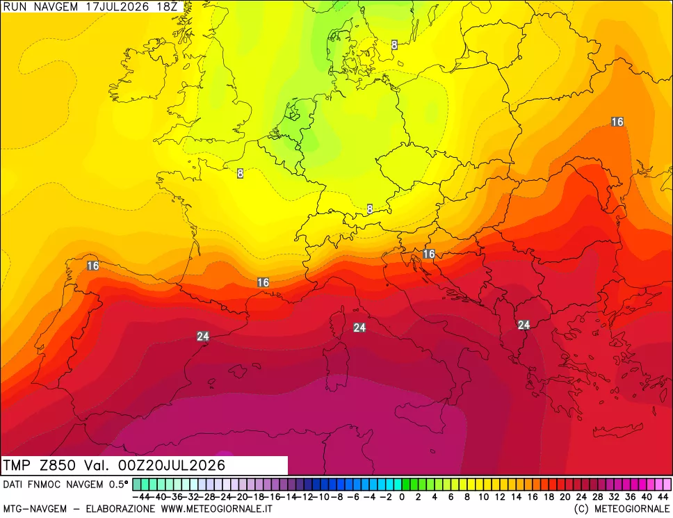 mappa Temperatura a 850 hPa