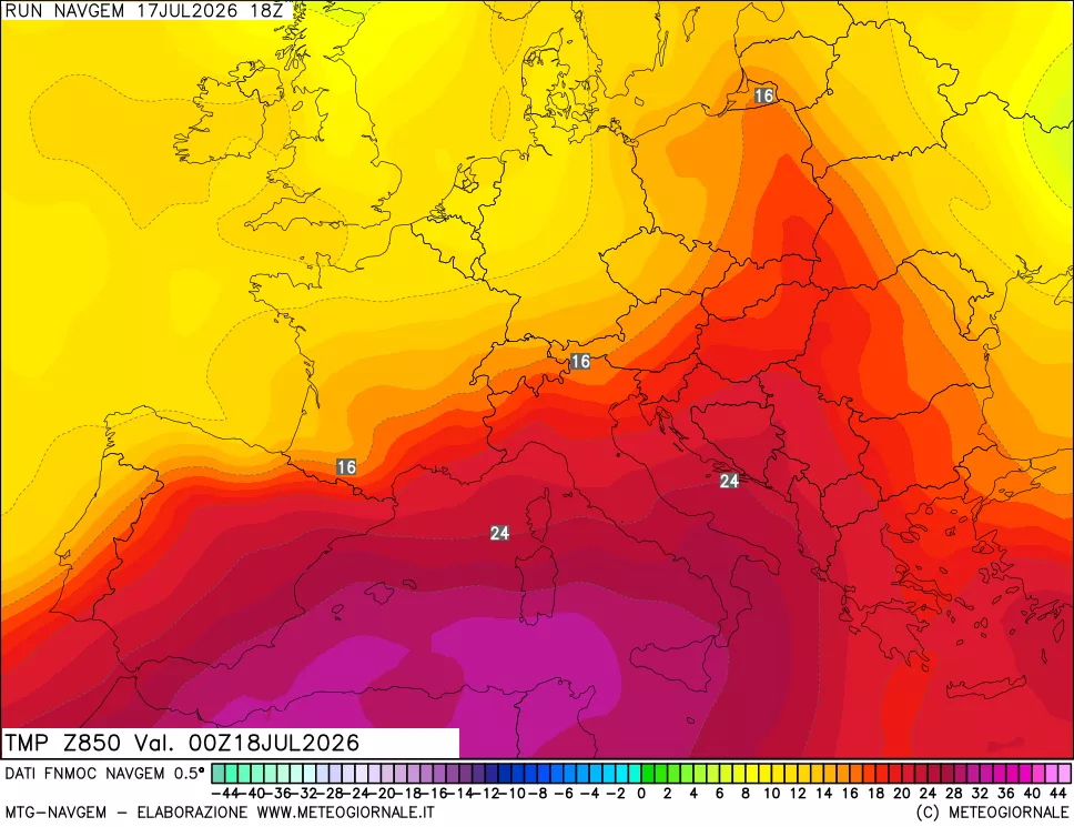mappa Temperatura a 850 hPa