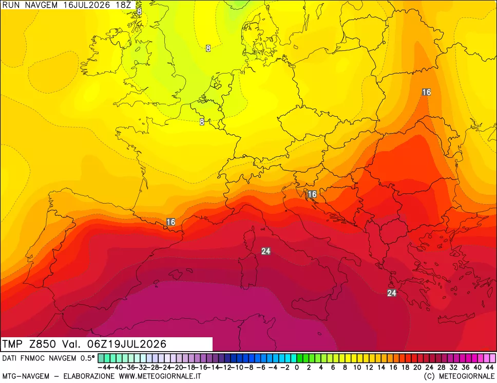 mappa Temperatura a 850 hPa